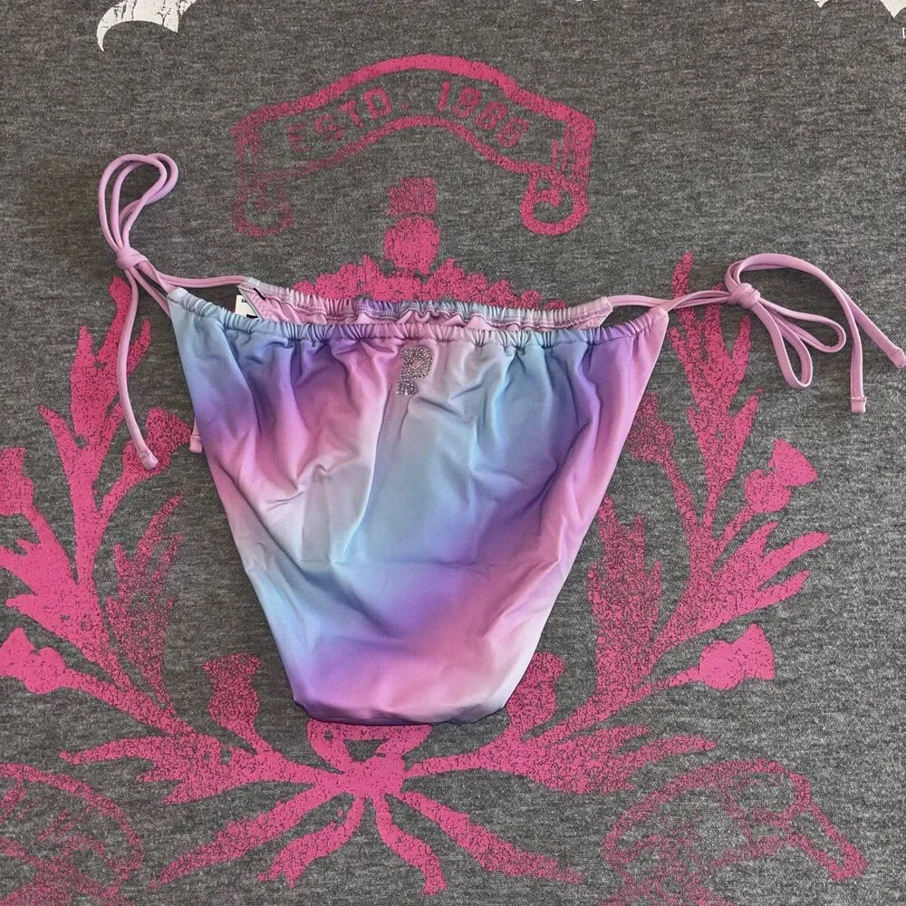 Victorias Secret PINK Rainbow Ombre Cotton Candy Bling String Bikini Set XS